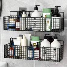 1pc Easy Install Shower Caddy - Cast Iron Mesh Shower Drain Rack, Bathroom Storage Shelf, Wall Mounted Hanging Rack, Hollow Design Bathroom Rack, Easy No-Drill Wall Hanging Basket, Bathroom Accessories, No Battery Required, Suitable As Christmas, Party, Birthday, Halloween Gift