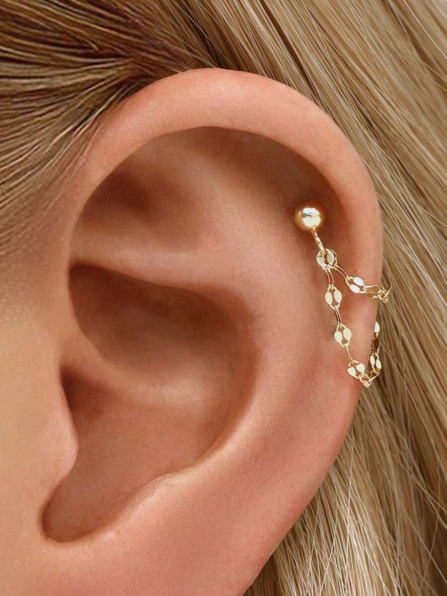 1 Piece Of 925 Sterling Silver Electroplated 14k Gold Chain Stud Earrings, Minimalist And Hypoallergenic Stud Earrings, Suitable For Women To Wear Daily Or At Parties (Available In Chain Sizes Of 2.3cm And 3cm)