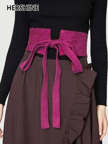 Hershine 1 szt. damski pasek gorsetowy z wiązaniem z przodu, brązowy zamszowy pasek w stylu mori do codziennego noszenia, prosty, jednokolorowy, swobodny, retro, w stylu boho, zachodnim