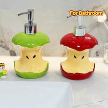 Dispensador de cerámica con diseño de corazón de manzana [Diseño creativo | Corazón de manzana] | Accesorio de hogar de alta gama para baño, cocina, hotel | Dispensador de champú, gel de baño, loción, jabón de platos | Regalo digno de - Botella dispensadora de corazón de manzana verde - Ver 2