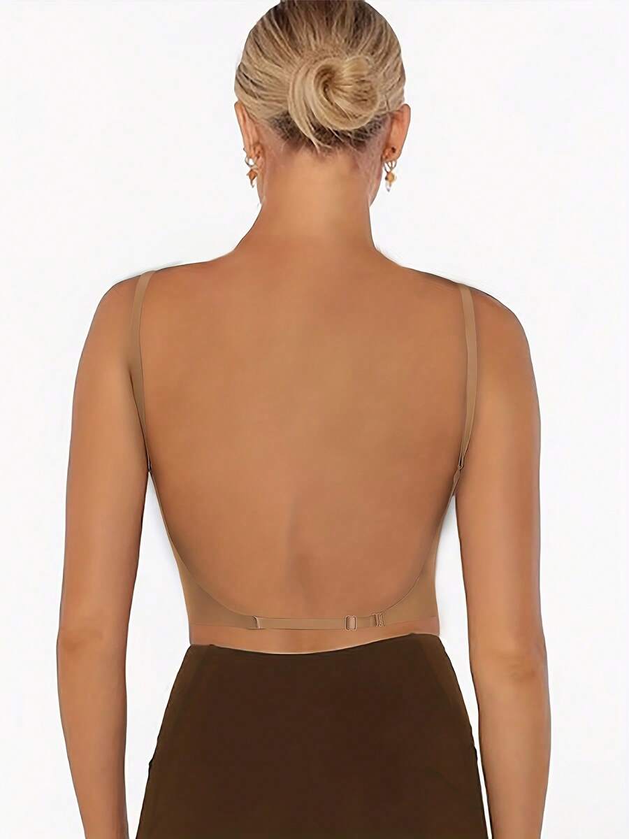 Women'S Sexy Elegant Backless Push-Up Bra - U-Shaped X-Back With Removable Adjustable Straps, High Support Full Lift, Seamless Nylon Lingerie, Hand Washable & Wire-Free, Comfortable Padding For Everyday & Special Occasions, Discreet Coverage - 卡其色 - 查看 1