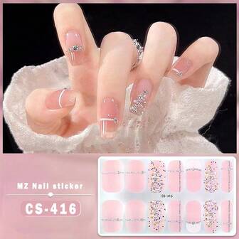 1pc Christmas Pink Nail Polish Stickers, Full Nail Wraps, Christmas Tree & Snowflake Nail Art For Women, Glitter Full Nail Art Stickers - Self-Adhesive Nail Stickers - Easy To Use And Long-Lasting Nail Art Strips, DIY Manicure, Suitable For Daily Wear, Ideal Girlfriend Gift, Women Gift, Suitable For Christmas