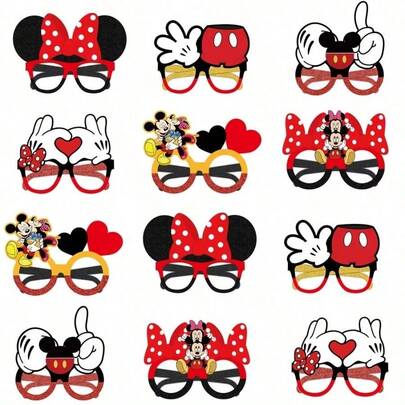 Mickey Mouse Club Paper Glasses Set, Cartoon Mickey And Minnie Mouse Themed Paper Glasses, Birthday Party Decoration Mask, Cute Party Photo Prop Set, Suitable For Halloween, Christmas, Easter, New Year And Other Holidays, Suitable For Parties And Daily Use