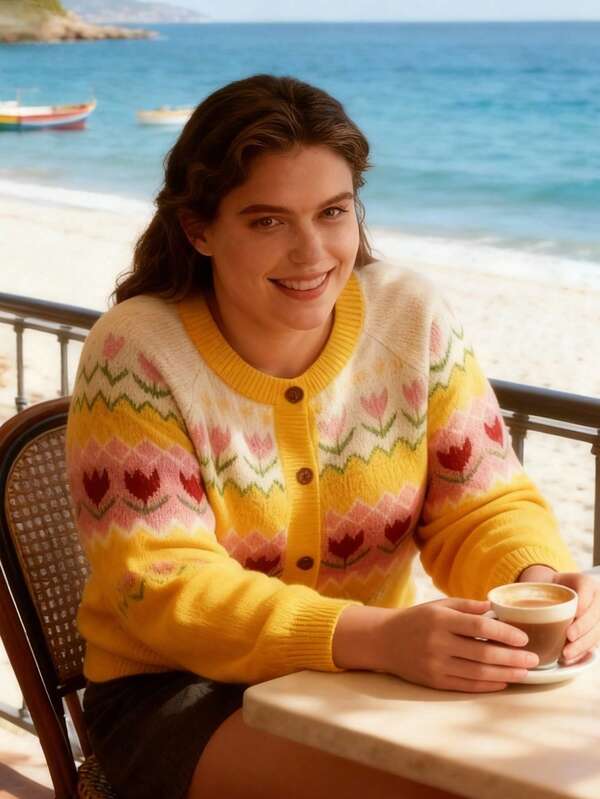 Plus Size Korean Style Christmas Casual Boho Holiday Party Vintage Clothes Women Old Money Style Cute Airport Streetwear Country Concert Outfit Going Out Tops Cosplay Halloween Costume Halloween 2025 Sexy Witch Costume Going Out Fall Women Clothes Back To School Clothes Y2K Country Concert Outfit Fall Winter Outfit For Women Goth Steampunk Outfits Women Boho Holiday Party Fair Isle Jacquard Crew Neck Button Loose Cozy Sweater Cardigan