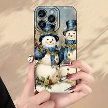 Funny moda creativa divertido navidad muñeco de nieve patrón impreso  del teléfono, espesa protección de cuerpo completo, a prueba de choque y caídas TPU suave , regalo de cumpleaños o de vacaciones para hombres y mujeres para 16 modelos de  15 14 13 12 11 XS XR X 7 8 Mini Plus Pro Max S - Negro - Ver 3