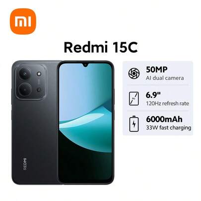 Xiaomi 小米 Redmi 15C 全球版智能手机，配备 6000mAh（典型值）大容量电池，纤薄精致的 7.99mm 机身，IP64 级防尘防水，沉浸式 6.9 英寸屏幕，最高支持 120Hz 高刷新率，支持 33W 快充，31 分钟即可充电至 50%，搭载强劲的八核处理器，最高 16GB 运行内存，支持内存扩展，5000 万像素 AI 双摄系统，清晰捕捉精彩瞬间。