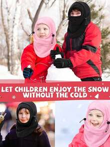 儿童毛绒保暖耳罩围巾二合一帽子,加厚冬季滑雪骑行面罩连帽围巾,男女童均适用 - 彩色 - 查看 7