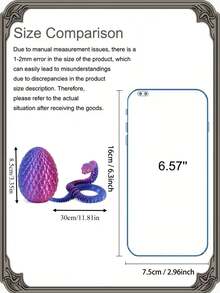 1pc 3D Printed Snake & Egg Decor With Gift Bag, Movable Joints, Multicolor, Suitable For Various Occasions, Perfect Holiday Gift. Random Eye Color, Seasonal Gift, Holiday Decor, Fantasy Design, Art Display, Fine Craftsmanship, Handmade Details, Dragon Decor, Unique Ornament, Christmas Stocking Stuffer, Christmas Gift, Christmas Decoration, 3D Toy, 3D Printed Animal - Multicolor - View 3