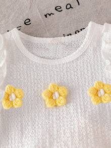 Toddler Girls' Summer Bow Decor Top And Snowflake Textured Shorts Set - White - View 3