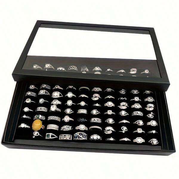 1pc 100 Slot Ring Display Storage Box, Ring Box Jewelry Organizer Stand Display Box