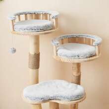 Solid Wood Cat Climbing Booth Designator - 98cm High, 3-Level Trampoline, Detachable Pillow And Toy Ball, Optical Imitation Of Clouds - Natural, Use, Cat Climbing - Grey - View 5