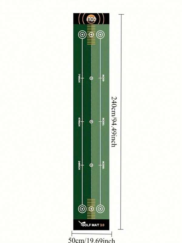 1 peça Tapete de Prática de Golfe Portátil de 20 pol. * 94,9 pol. - Tapete de Treinamento Verde com Sistema de Pontuação Alvo, Adequado para Casa e Escritório, Uso Interno/Externo, Feito de Material de Poliéster