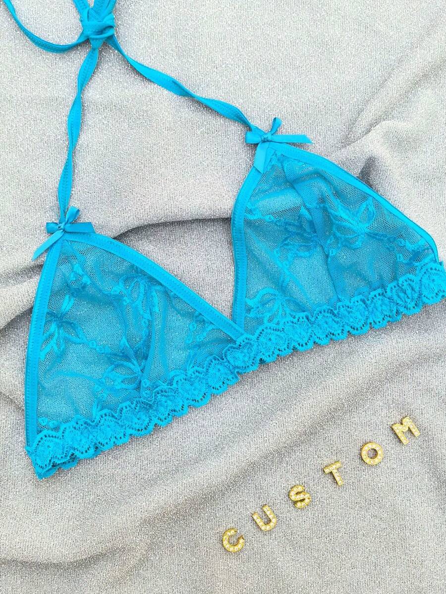 1pc Customized Women's Sexy Camisole Panties, Can Customize Personalized Letters/Names, Women's Sexy Camisole Without Pads And Underwire, Comfortable Breathable Sports Underwear, Suitable As Holiday/Anniversary Gift - Blue - View 1