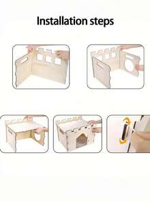 Wooden Warm Rabbit Cage, Hideaway House, Castle, Removable Small Animal Playhouse And Habitat - Multicolor - View 7