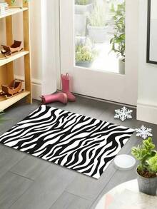 1 Stück einfacher schwarz-weißer Zebra-gestreifter dekorativer Teppich, geeignet für Wohnzimmer, Badezimmer, für Innenraumdekoration, Schlafzimmerteppich, Fußmatte, Küchenteppich, Badezimmerteppich, Gaming-Raum-Teppich, Arbeitszimmerteppich, leicht zu reinigen und zu waschen, allgemeine rutschfeste Wirkung, separate Rutschfestpolster empfohlen - Verschiedenfarbig - Übersicht 8