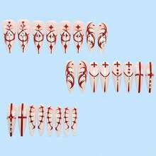 24PCS Press On Nails White Gradient Lace Gothic Print - Reusable (Multi-Time Use) Removable Full Cover Fake Nails, Gothic Aesthetic Matte Finish  Nail Art, 12 Sizes Easy Application Fashion Nails, Jelly Glue & Nail File Included, Suitable For Party Daily Wear Dating Prom Women Girls Edgy Chic Manicure Kit - 紅色 - 查看 8