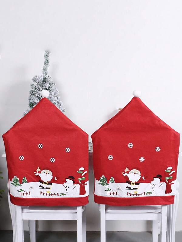 Conjunto de 1, 4 ou 6 capas de cadeira natalinas com estampas de Papai Noel e boneco de neve - perfeitas para decoração festiva de restaurantes, encontros familiares e celebrações em casa.