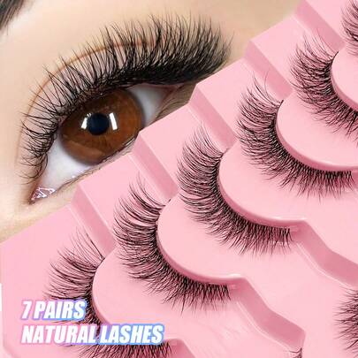 Asiteo 7 Pairs Natural Look False Eyelashes, Soft Transparent Band, Short Lightweight Faux Mink Lashes, Create Natural Makeup Look, Suitable For Daily Makeup, Suitable For Beginners