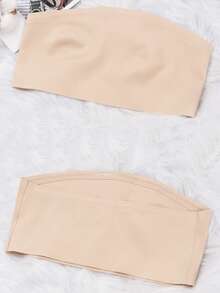 女士无缝露背细肩带文胸，无钢圈无衬垫，舒适透气弹力吊带文胸，完美搭配无肩带连衣裙 - 杏色 - 查看 3