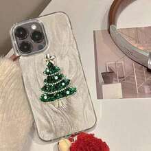 Funda navideña para phone 17 Pro Max con estampado de árbol impreso. Fabricada en gasa. Compatible con phone 16, 15, 14, 13, 12, 11 Pro y XS. XR - Plateado - Ver 3