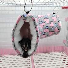 Casa para Hámster, Camas Suaves y Cálidas, Túnel, Jaula para Roedores, Hamaca Impresa, Túnel para Ratas, Accesorios de Algodón para Cerdos de Guinea, Animal Pequeño - Rosa - Ver 1