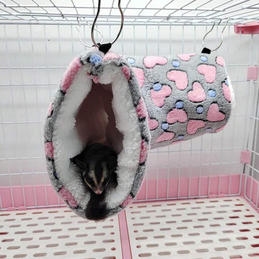 Casa para Hámster, Camas Suaves y Cálidas, Túnel, Jaula para Roedores, Hamaca Impresa, Túnel para Ratas, Accesorios de Algodón para Cerdos de Guinea, Animal Pequeño - Rosa - Ver 1