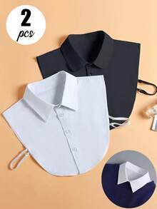 5-Piece/4-Piece/3 Pieces2 Pieces/1-Piece Solid Color Versatile Bachelor's Gown Graduation Gift With Detachable Collar, Shirts, Formal Occasion Business Blue And White Bright Color Mock Collar, Suitable For Daily Wear Paired With Sweaters And Suits - Multicolor - View 17