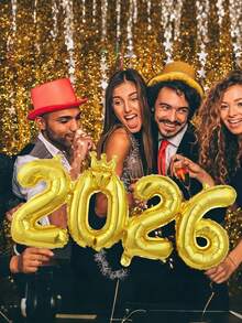 1个金色银色皇冠2026数字铝箔气球 - 优雅的金色银色饰面，适用于圣诞节和新年装饰、节日派对用品、毕业典礼、新年等场合。 - 彩色 - 查看 1