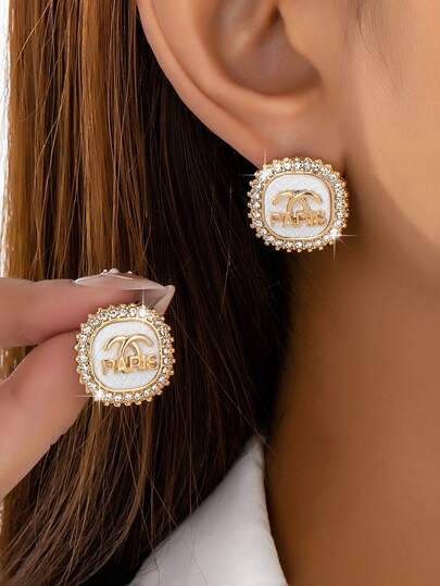 1 par de brincos elegantes e luxuosos com o nome "Paris" em formato de letra, acessório feminino sofisticado para uso diário.
