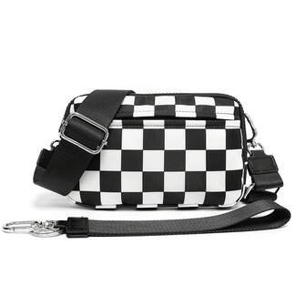 多色可选双色格子休闲旅行涤纶腰包 - 透气、防水、轻便、耐用、防盗，男女通用户外多功能胸包