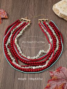 1pc Bohemian Style Multilayer Beaded Necklace, Fashionable Charm, Suitable For Women's Daily, Party, Travel Wear Or Gift - Multicolor - View 6