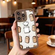 Cubierta de telefono con borde negro y diseño blanco con gato chef y panes para uso diario en cafeterias Aplicable a los teléfonos de la serie Apple y Galaxy - Café integral - Ver 7