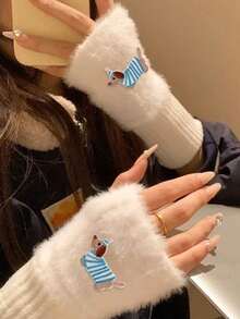 1/2 Pairs New Mink Fleece Half Finger Gloves For Women'S,With Cute Puppy Accessories,Soft Winter Warmth, Luxury Solid Color Plush Knitted Fingerless Gloves ,Warm Imitation Woolen Half Finger Gloves, Women'S Winter Plush Knitted Handguard, Wrist Leak Finger, Ladies Versatile Touch Screen Gloves,Office, Work, Outdoor Sports,Student Writing, Party Gifts,Christmas Gifts,Easter Gifts,Great Gift For Valentine'S Day - Multicolor - View 8