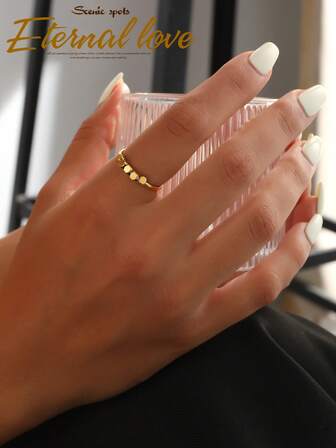 1pc Women's Fashionable Stainless Steel Gold Ring, Suitable For Daily Wear