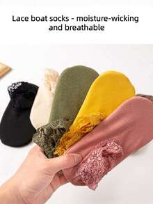 6/1pair Women's Boat Socks, German Fleece Autumn And Winter Warm Mid-Calf Silicone Non-Slip Thickened Lace Trim Winter Floor Socks - Multicolor - View 6