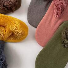 6/1pair Women's Boat Socks, German Fleece Autumn And Winter Warm Mid-Calf Silicone Non-Slip Thickened Lace Trim Winter Floor Socks - Multicolor - View 10