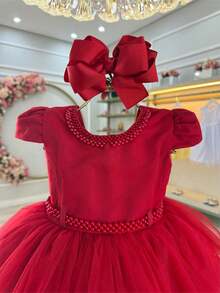 Vestido Infantil Vermelho Luxo C/ Pérolas Daminha Festas