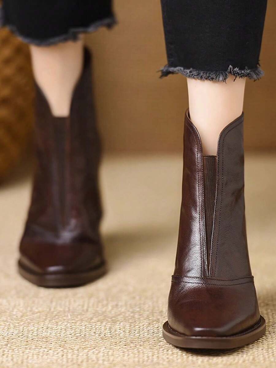 1 双女式卡其棕色尖头高跟踝靴，秋冬时尚派对靴 - 棕色 - 查看 1