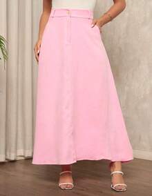 Women's Long Tailored Skirt, Evangelical Fashion, High Waist - 淺粉色 - 查看 2