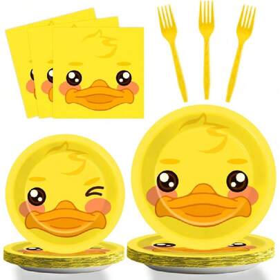 96 Pcs Duck Plates And Napkins Party Supplies Duck Themed Party Tableware Set Duck Birthday Party Drations Favors For  Birthday  Shower For 24 Guests,26400325