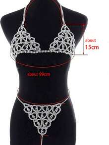 Sexy Bra Chain, Silver Bikini Lingerie, Shiny Body Chain, Crystal Panties - Silver - View 7