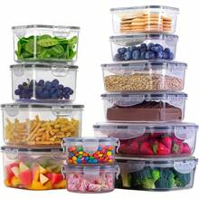 , Contenedores para Alimentos, Juego de Recipientes Hermeticos con Tapa, De Plastico, Etiquetas de Pizarrn y Marcador, Organizacin y Almacenamiento de Cocina 24 Contenedores - 12 Contenedores - Ver 2