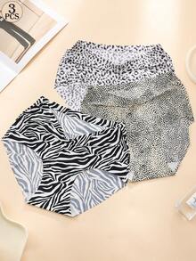 Aofeiqike 3 قطع من الملابس الداخلية النسائية الأوروبية والأمريكية الناعمة والمريحة والخالية من الغرز والقابلة للتنفس بطبعات الفهد والزيبرا والنقاط، بأسلوب ناضج وجذاب وجريء وجميل، مناسبة للرياضة والأزياء اليومية