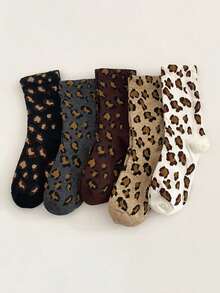 10/5/1 Pair Women Leopard Print Crew Socks, Socks Women,Comfortable Casual Breathable Moisture-Wicking Socks, Fun Novelty Gift Idea, Autumn