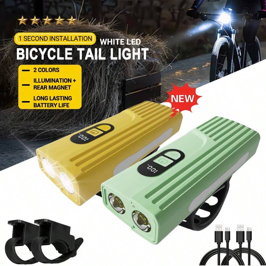1PC Bicycle Front Light With Colorful Warning Side Light Digital Display MTB Head Light Bottom Magnet Flashlight Cycling Accessories - Multicolor - View 1