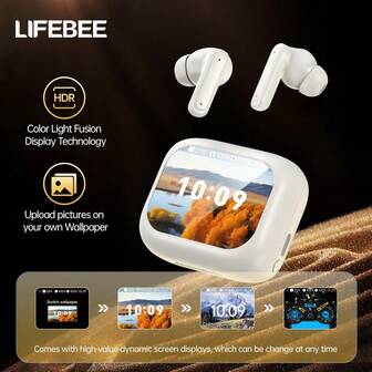  LIFEBEE Wireless Earbuds With Multi-Function Display Screen, Bluetooth Headphones To Check Time/Battery Level Of Earbuds & Charging Case, Customizable Wallpaper