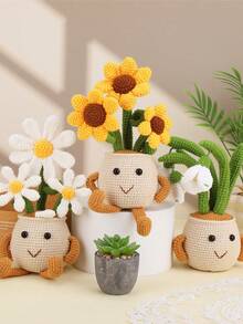 Crochet Kit For Beginners, Sunflowers, Tulips, Daisies, Saffron, Snowdrops Flower Potted Plant Crochet Kit,Complete Crochet Starter Kit With Step-By-Step Video Tutorials, Easy To Learn Crocheting Plant Kit Crochet Knitting Supplies For DIY Craft(Accessories In Random Color) - Multicolor - View 5