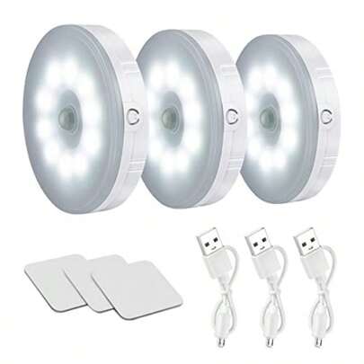 Step LightsLuces con Sensor de Movimiento DEKITA Luz Nocturna LED Recargable por USB Con Imán Ideal para Escaleras Sala Closet Estudio Cocina 3Pcs/ BlancoStep Lights