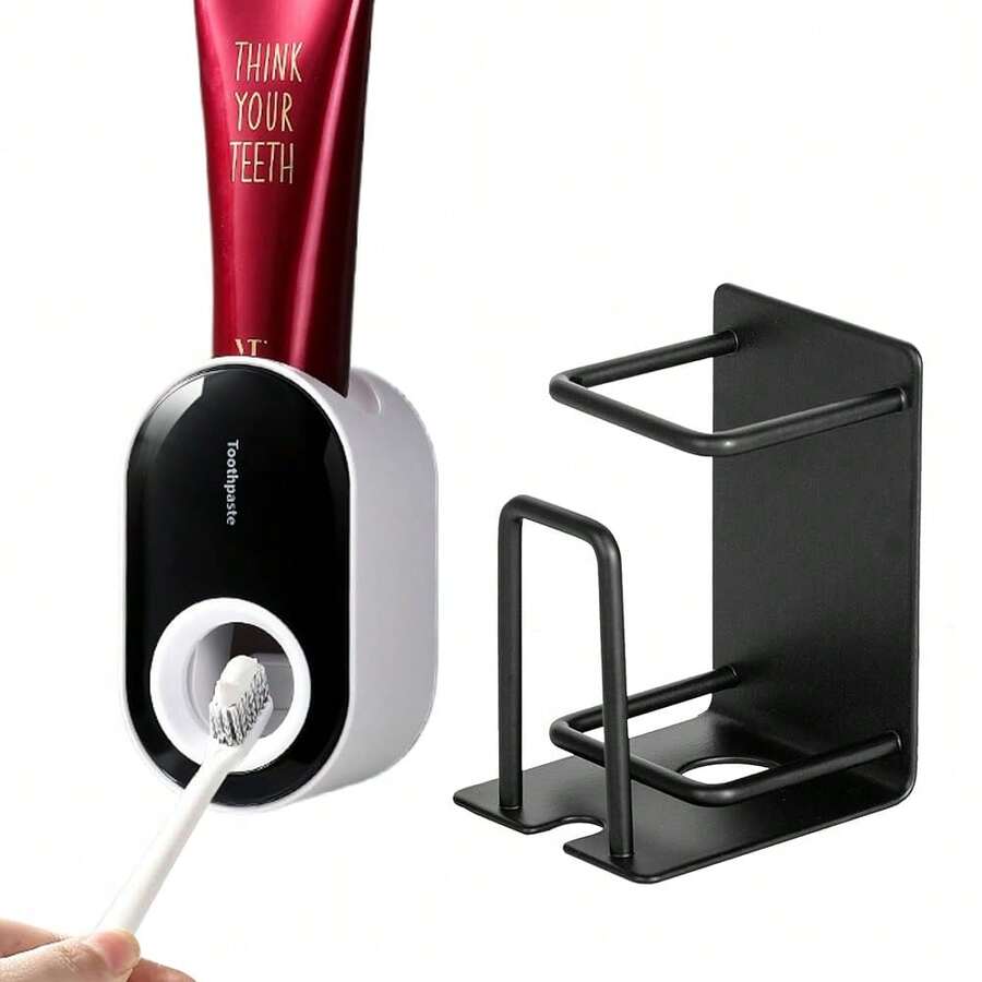 Stainless Steel Adhesive Wall Mounted Toothbrush Holder, 3 In 1 Organizer For Toothbrush, Toothpaste, And Cup (Black (Set Of 2)){Inchcolor_nameinch:InchBlack(Setof2)Inch} - Black(Setof2) - View 1