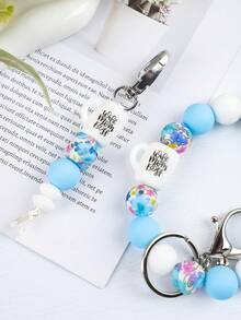 Móc khóa hạt silicon hình cốc cà phê và hoa cúc dành cho nữ, móc khóa túi/ví, vòng tay, móc chìa khóa, quà tặng Ngày của Mẹ - Màu cà phê - Xem 9